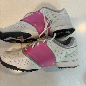 Nike women’s interchangeable Lunarlon golf shoe pink orange gray retro
